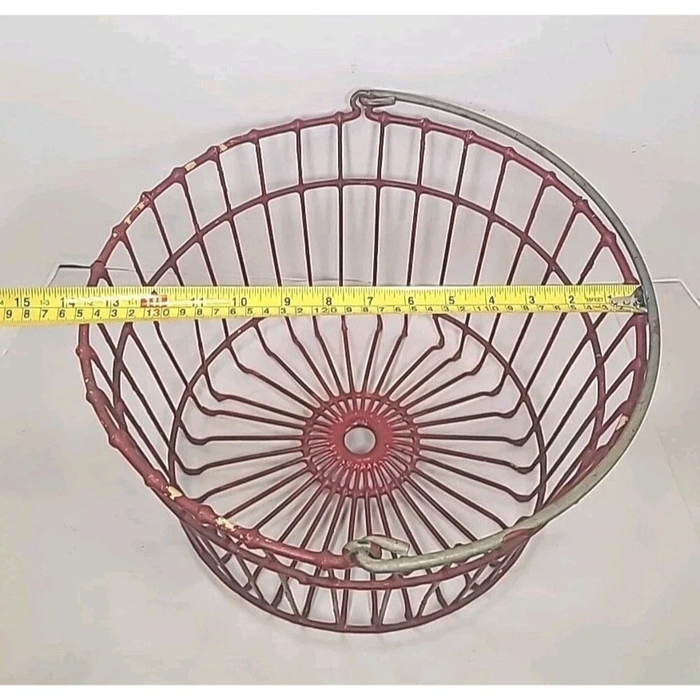 Vintage Painted Wire Egg/Gathering Basket 9” Tall ~ 14” Diameter